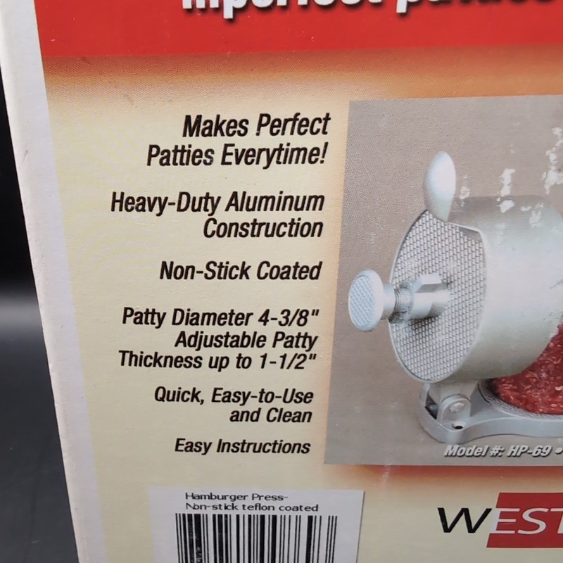 Weston Hamburger Press Aluminum Nonstick Adjust Thickness 4.325 in Patty New gallery