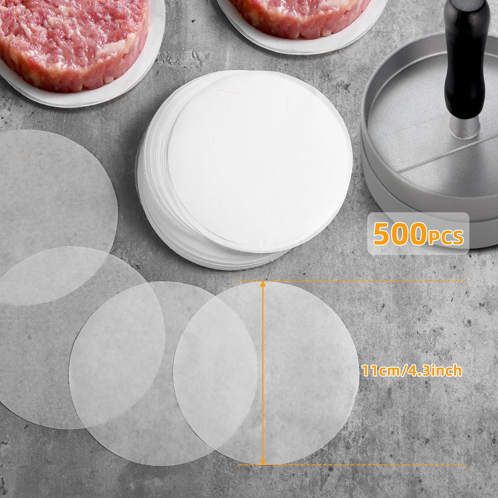 GWHOLE 500pcs Wax Paper Non-Stick Hamburger Patty Food Round, 4.3 inch gallery