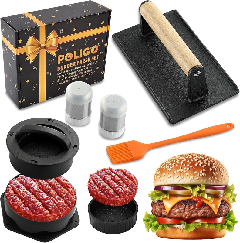 Smash Burger Press Kit 4 in 1 Stuffed Burger Mold 2PCS Cast Iron Burger Presses gallery