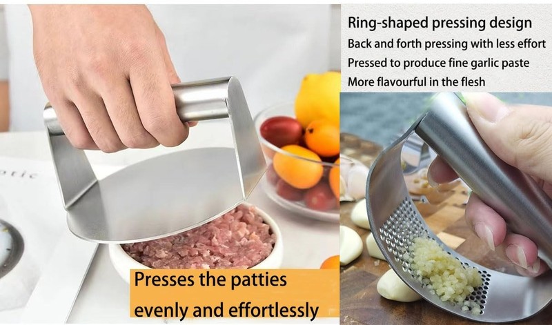2PCS Set Stainless Steel 5.5 Inch Round Burger Meat, Press 1.5 Inch Garlic Set gallery