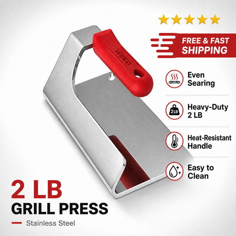 Winco Steak Weight 2 lb Grill Press Stainless Steel Bacon Burger Smasher - Free gallery