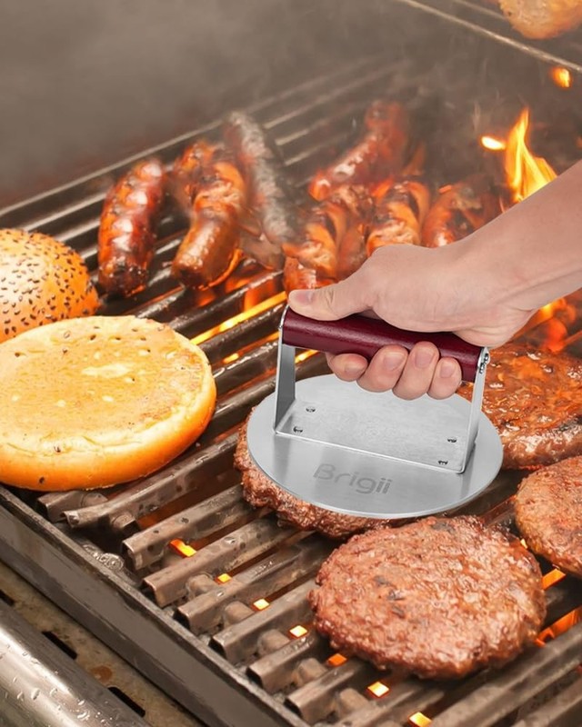 Brigii 6.3" Stainless Steel Smashed Burger Press, Round Flat Edge Grill Press... gallery