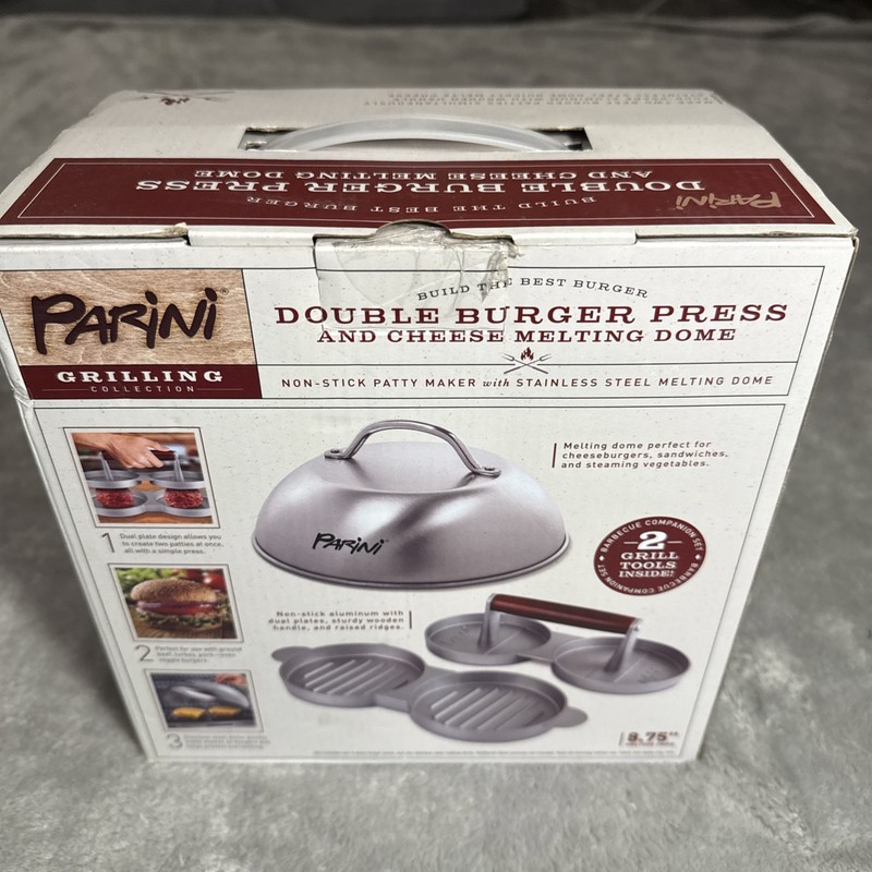 Parini Double Non-Stick Burger Press & Cheese Melting Dome 8.75" New Open Box gallery