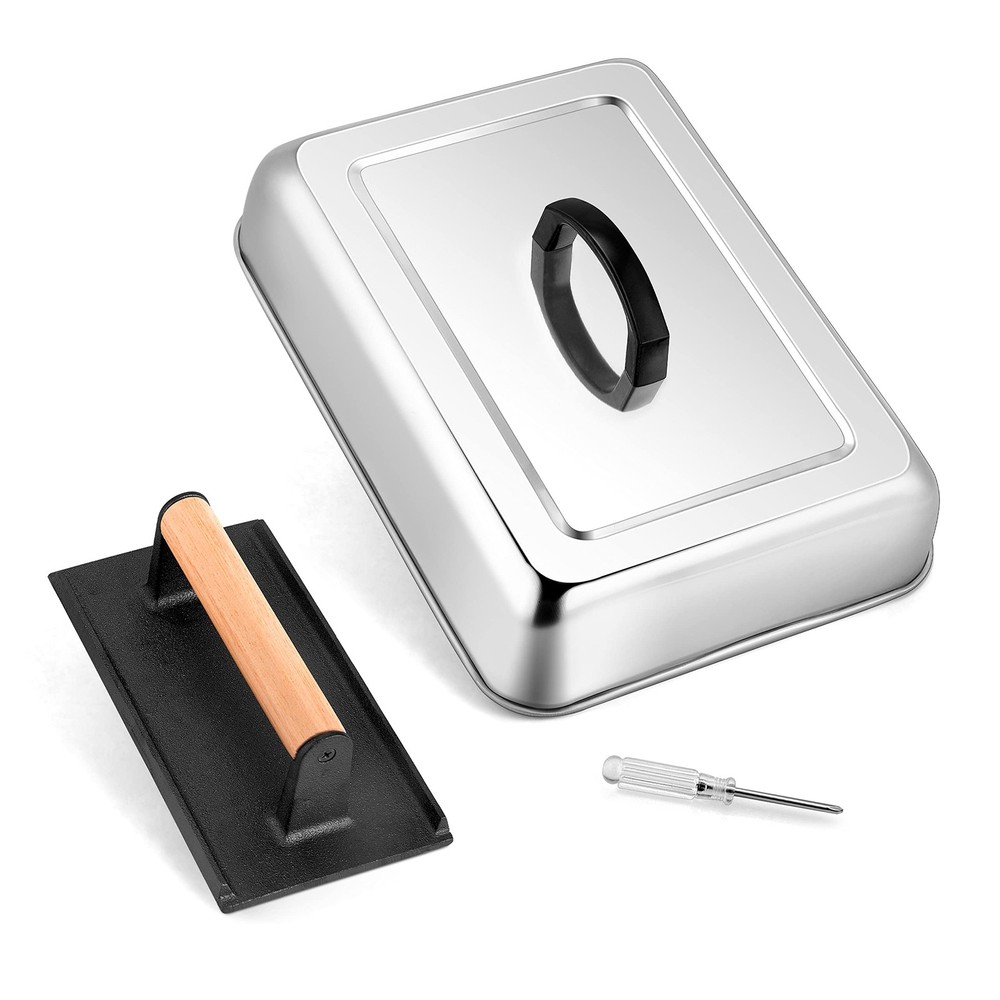 13 x 9.75In Melting Dome & 8 x 4In Burger Press, Rectangular Basting Steam Co...