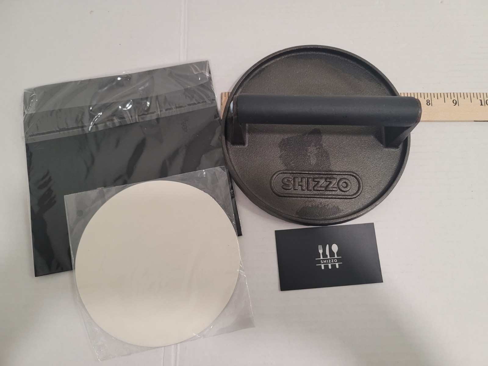 cast iron smash burger press new in box easy use BBQ tools gallery