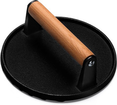 Burger Press, 7″ Round Heavy-Duty Cast Iron Smash Burger Bacon Press Steak Press