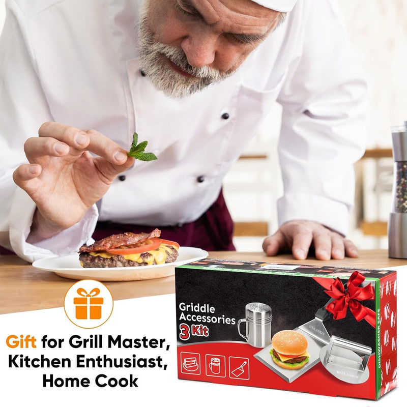 Smashed Burger Kit, Stainless Steel Burger Press, Grill Spatula and Spice Dredge gallery