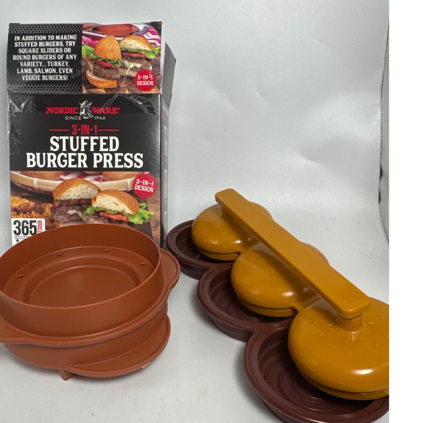 Nordic Ware 3-in-1 Stuffed Burger Press & Slider Maker Brown Mustard Plastic 365 gallery