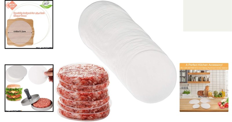 Precut 4.5-inch Parchment Rounds for Burger Press - 200 Nonstick Sheets Included gallery