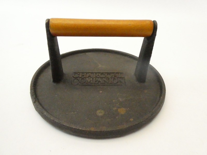 Charcoal Companion Cast Iron Metal Wood Handle Hamburger Burger Press gallery