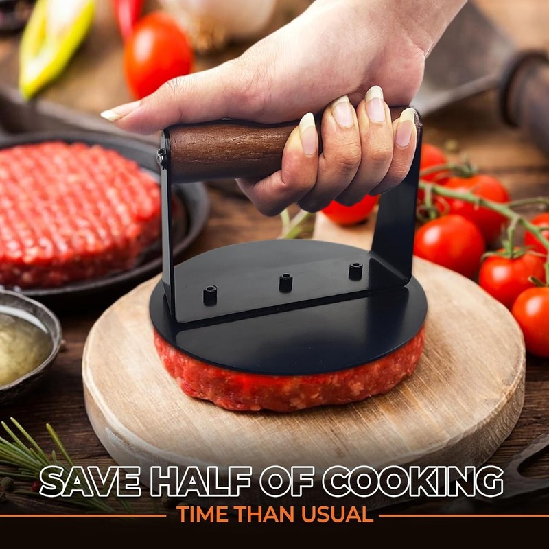 2Pcs Burger Press With Wooden Handle-5.5" Round & 8.03x4.2" Rectangle Meat Press gallery