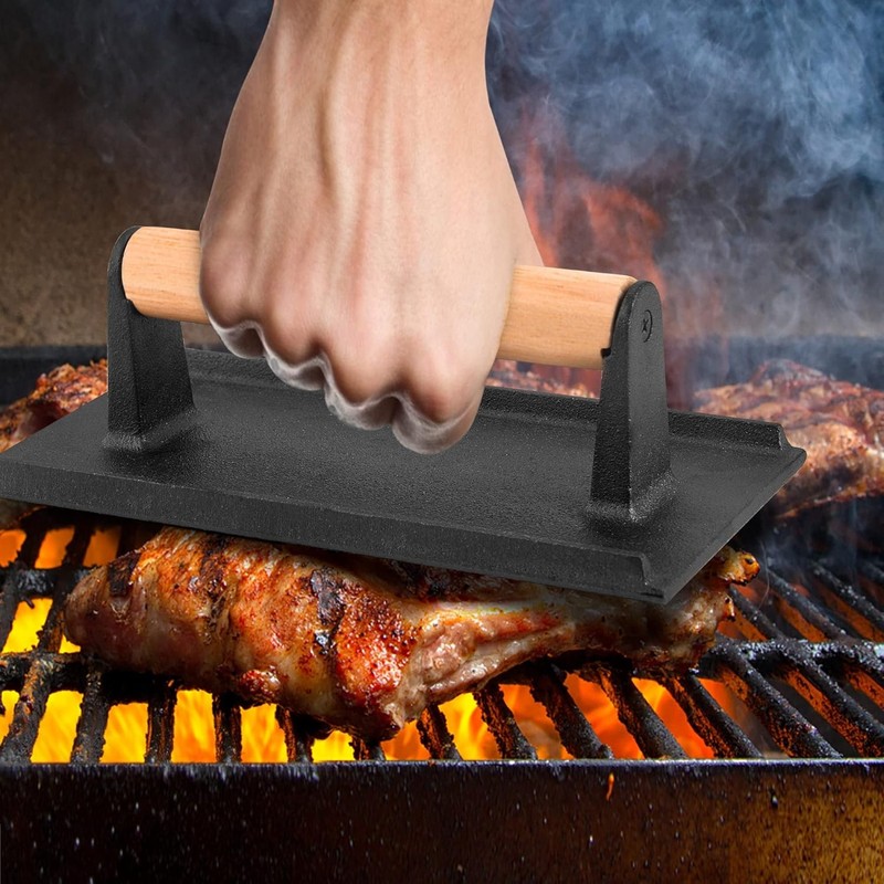 3Pcs Cast Iron Grill Press, Heavy Duty Bacon Press with Wood Handle, Pre-Seas... gallery