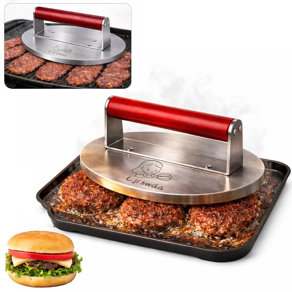 8.5" Extra Large Stainless Steel Burger Press,2.5 Lb Round Metal Burger Smash...