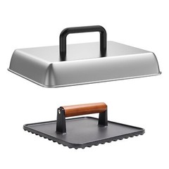 14″ Stainless Steel Cheese Melting Dome & Cast Iron Smash Burger Press, Flat Top