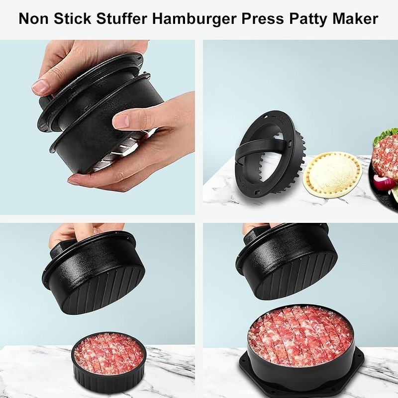 Stainless Steel Burger Press Kit 4-in-1 Patty Maker Easy Clean Ideal Gift New gallery