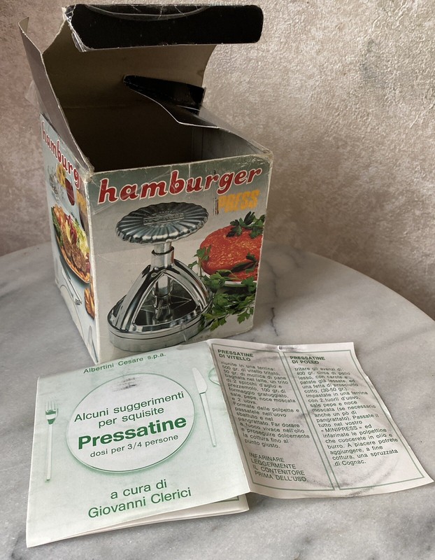 Vtg Albertini Hamburger Maker Press, 1960’s Aluminum, Made Italy gallery