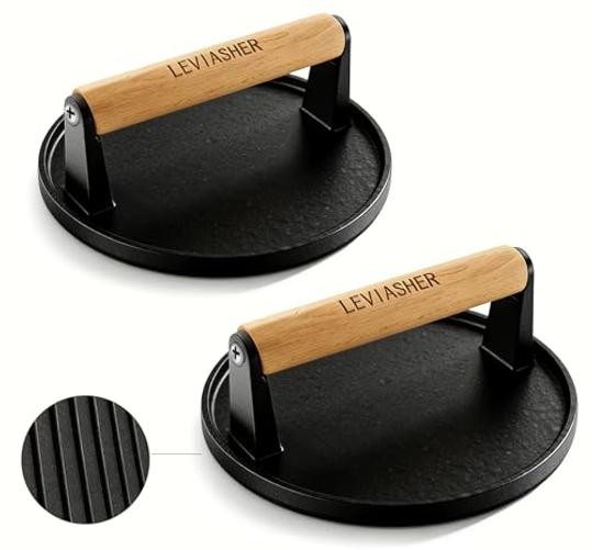 2 Pack 2.3lb Steak Weight & Burger Press, Striped Base, 7" Round strip 2pack gallery
