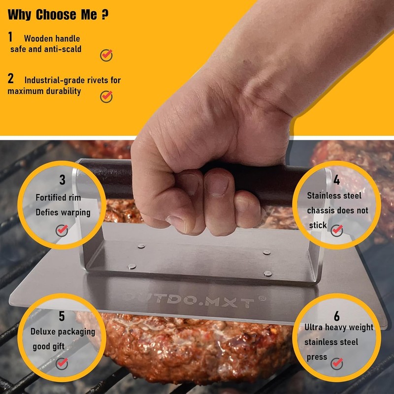 Stainless Steel 9X4.2“ Smash Burger Press,1.9lb Heavy Duty Burger Smasher gallery