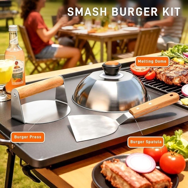 Heavy Duty Burger Press W/ Fast-Melting Dome & Versatile Grill Spatula Set New gallery