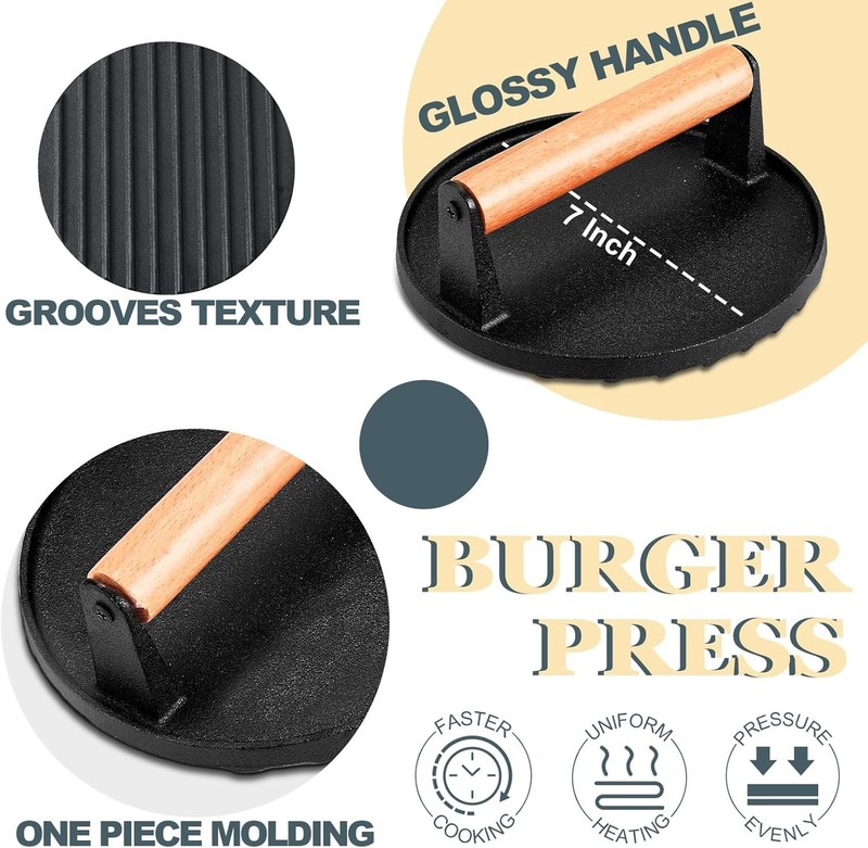 Leonyo Smashed Burger Kit, 9" Cheese Melting Dome, 7" Press, Griddle... gallery