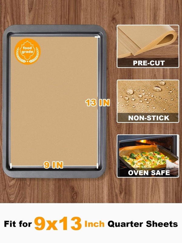 SMARTAKE 200 Pcs Parchment Paper Baking Sheets, 9x13 9" X 13", Unbleached gallery