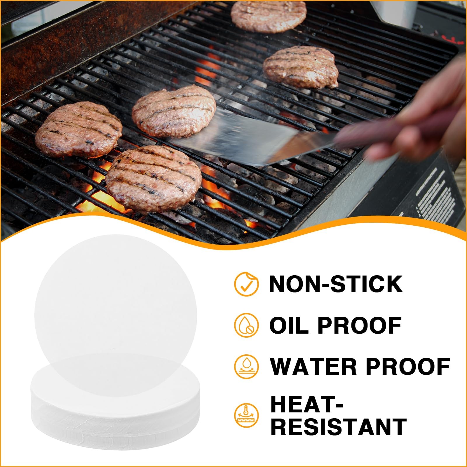 GWHOLE 500pcs Wax Paper Non-Stick Hamburger Patty Food Round, 4.3 inch gallery