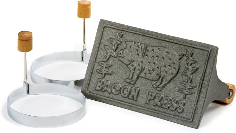 Bacon Press Egg Ring Set Cast Iron Grill Burger Ham Grilled Sandwiches Non Stick gallery