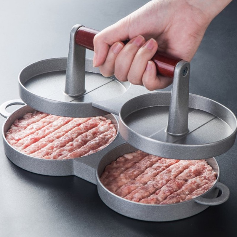 Kitchen Double Burger Press Beef Grill Patty Maker Mould BBQ Household Gift gallery