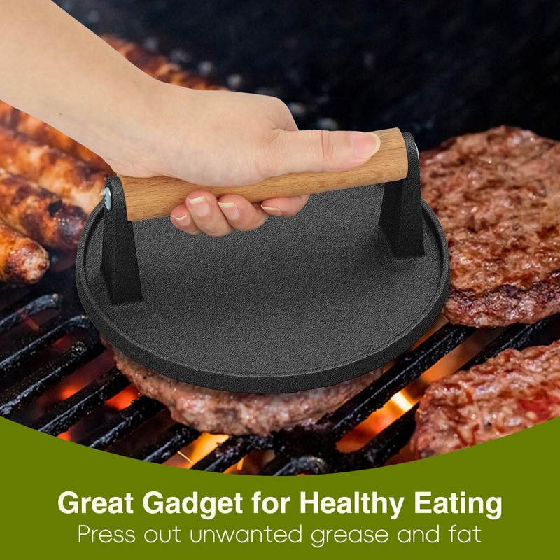 2 Pcs Cast Iron Bacon Press Small Burger Grill Press with Ergonomic Handle gallery
