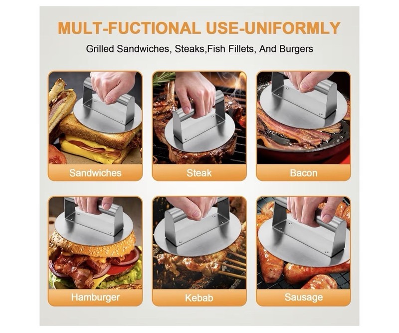 Stainless Steel Burger Press, 6.2”Round Smasher Non-Stick Smooth Hamburger Press gallery