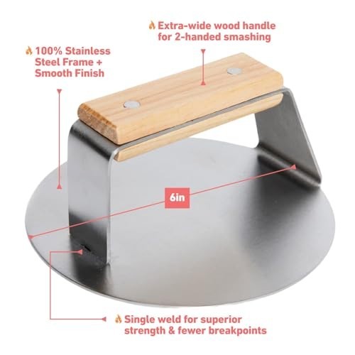 Smash Burger Press 6 Inch Stainless Steel Heavy Duty Welded Flat Handle Pattie gallery