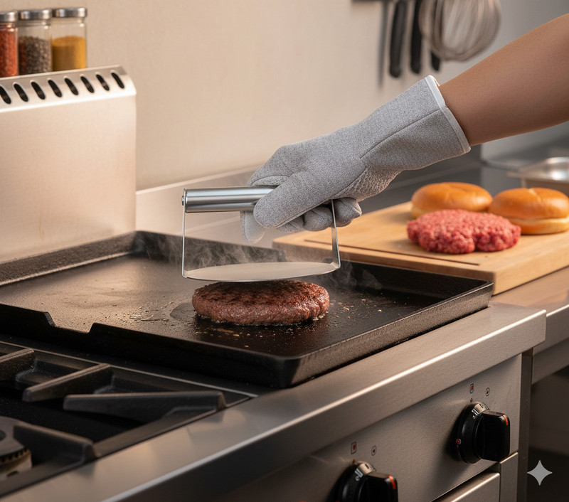 Stainless Steel Burger Press Heavy Duty Non Stick Meat Bacon Smasher gallery