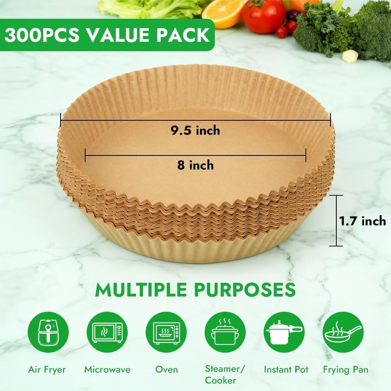 BYKITCHEN 300PCS Disposable Air Fryer Liners 8 inch for 5-8 QT-300PCS, Nature gallery