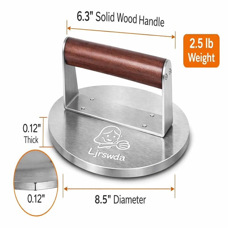 8.5"Extra Large Stainless Steel Burger Press 2.5 Lb Round Metal Smasher Bacon gallery