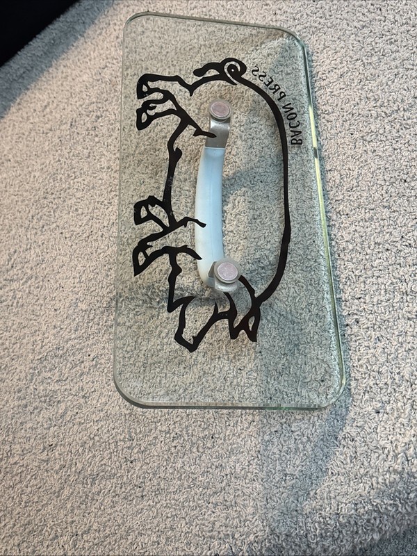 Prepology 2lb Glass Bacon Burger Press Pig Decal Blue Comfort Grip Handle Grill gallery