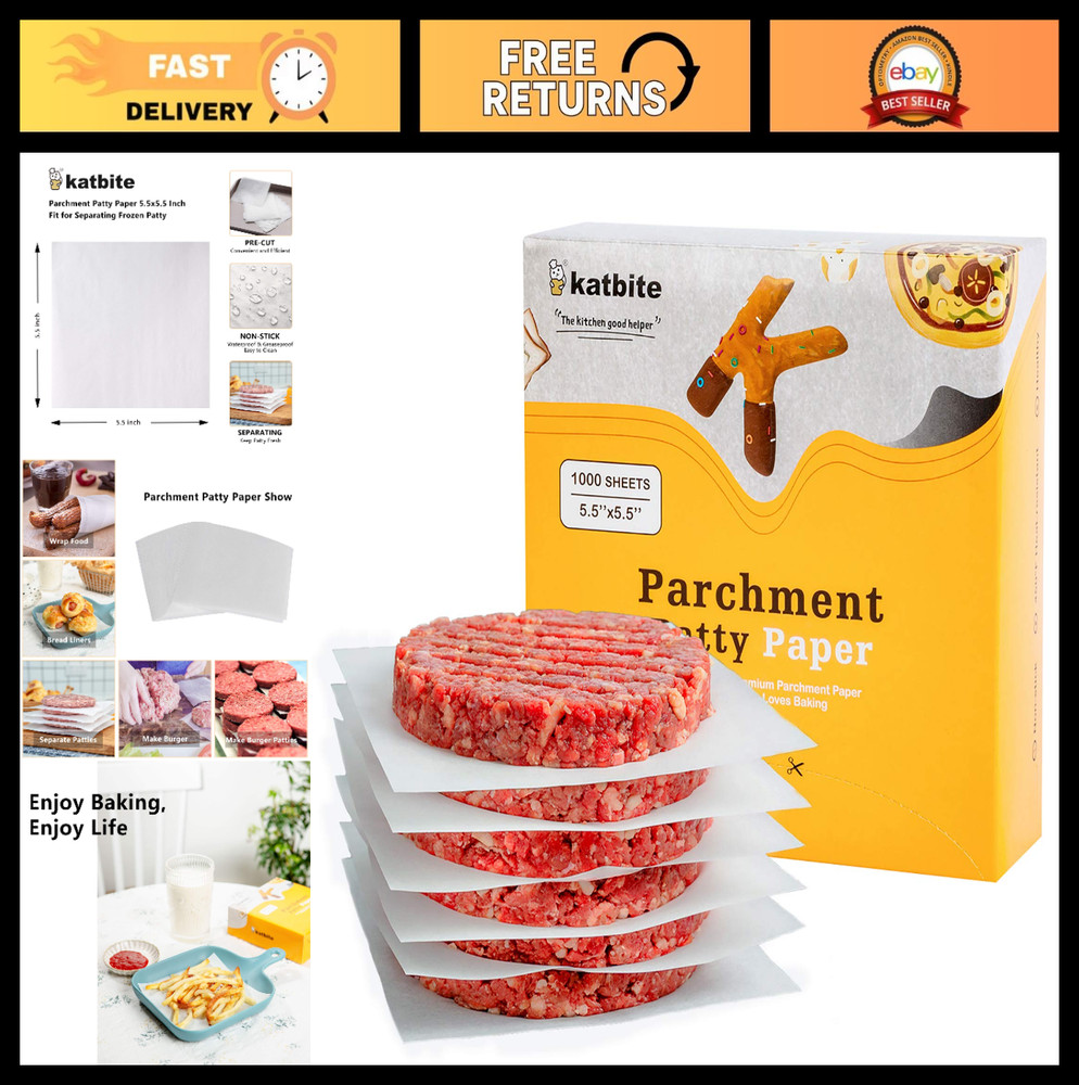 1000 Non-Stick Parchment Paper Squares 5.5"x5.5" for Burger Patties, Freezing &