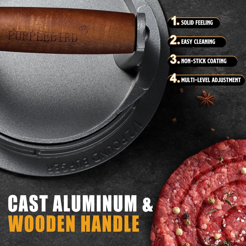 PURPLEBIRD Hamburger Press Patty Maker, 3 Level, 3 sizes adjustable gallery