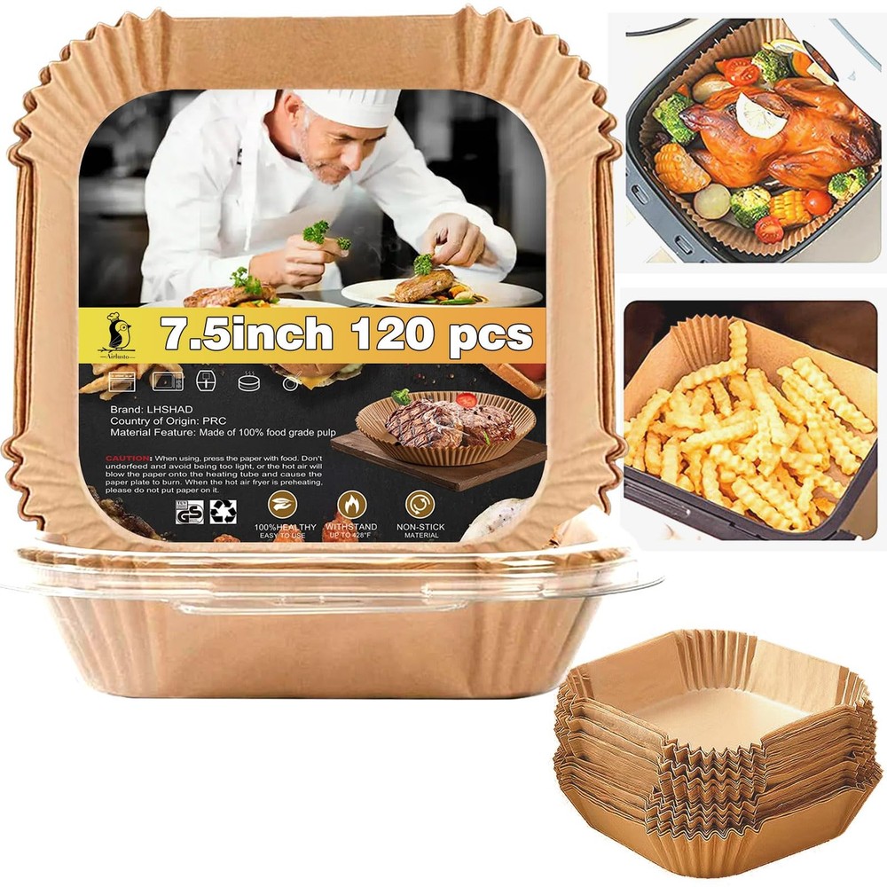 4 qt Air Fryer Liners, Chefman 7.5" Square 120 pcs, Natural