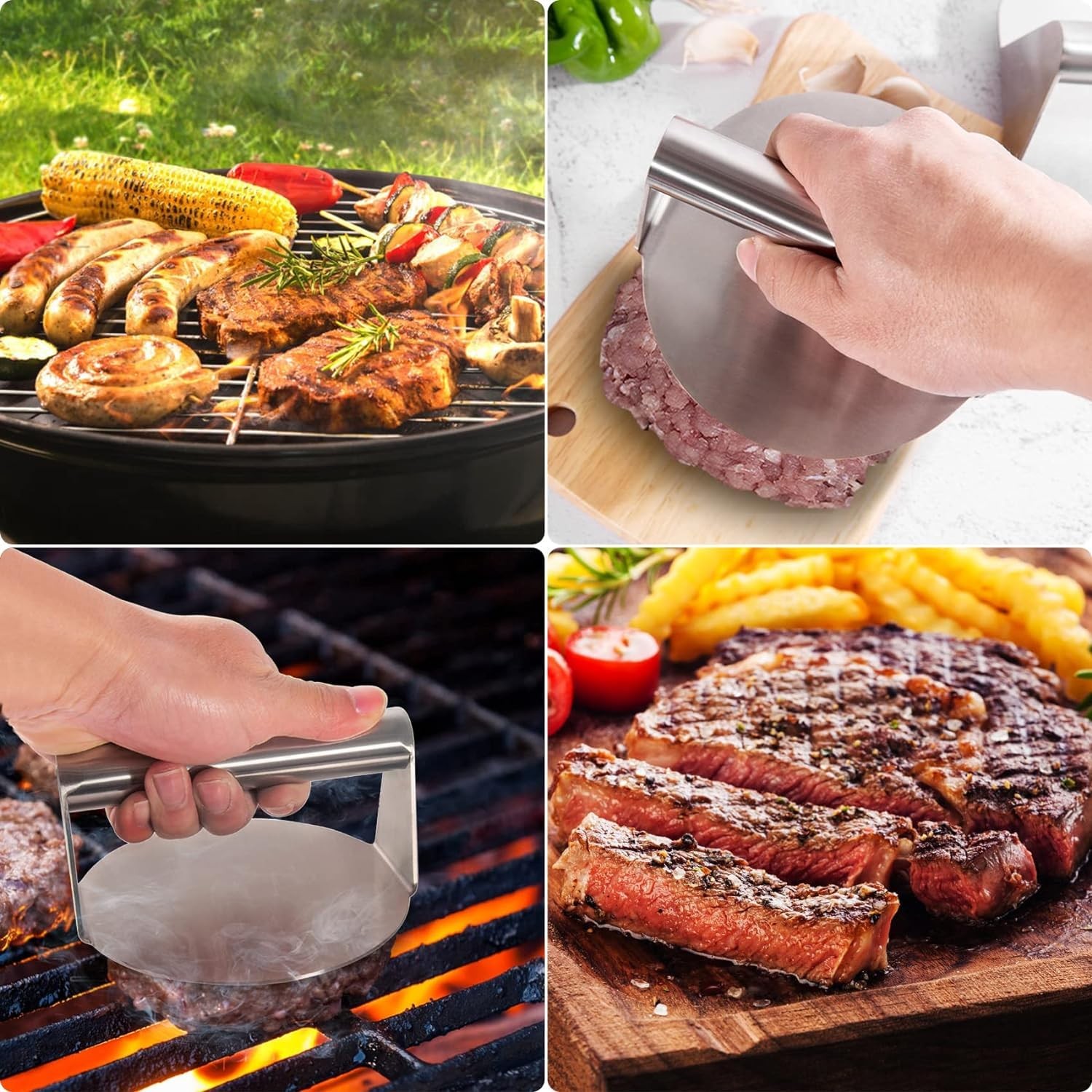 Burger Press Stainless Steel Burger Smasher Round Bacon Press Grill Cooking gallery