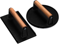 Burger Press, 7″ round & 8.2″X4.3″ Rectangle Heavy-Duty Cast Iron Smash Bacon Pr