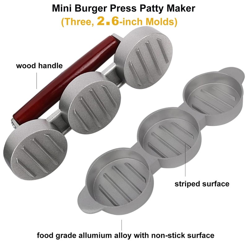 Mini Burger Press Patty Maker Three 2.6-inch Molds Small Aluminum Hamburger P... gallery