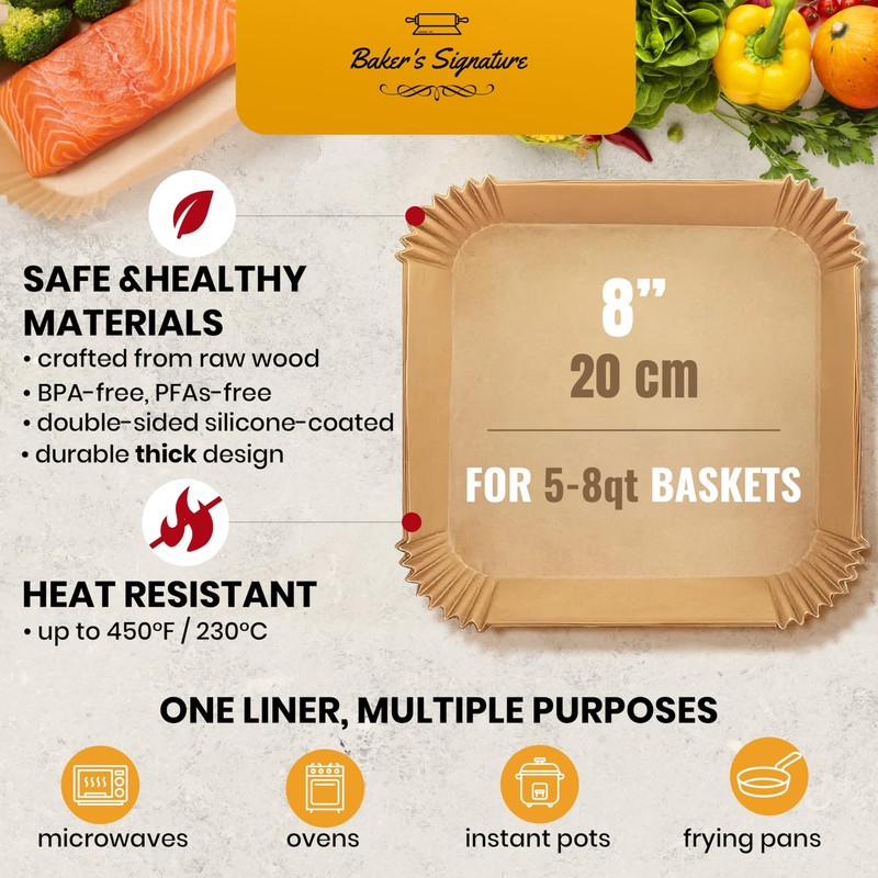 Air Fryer Paper Liners, 120Pcs Disposable 8" Square, Square gallery