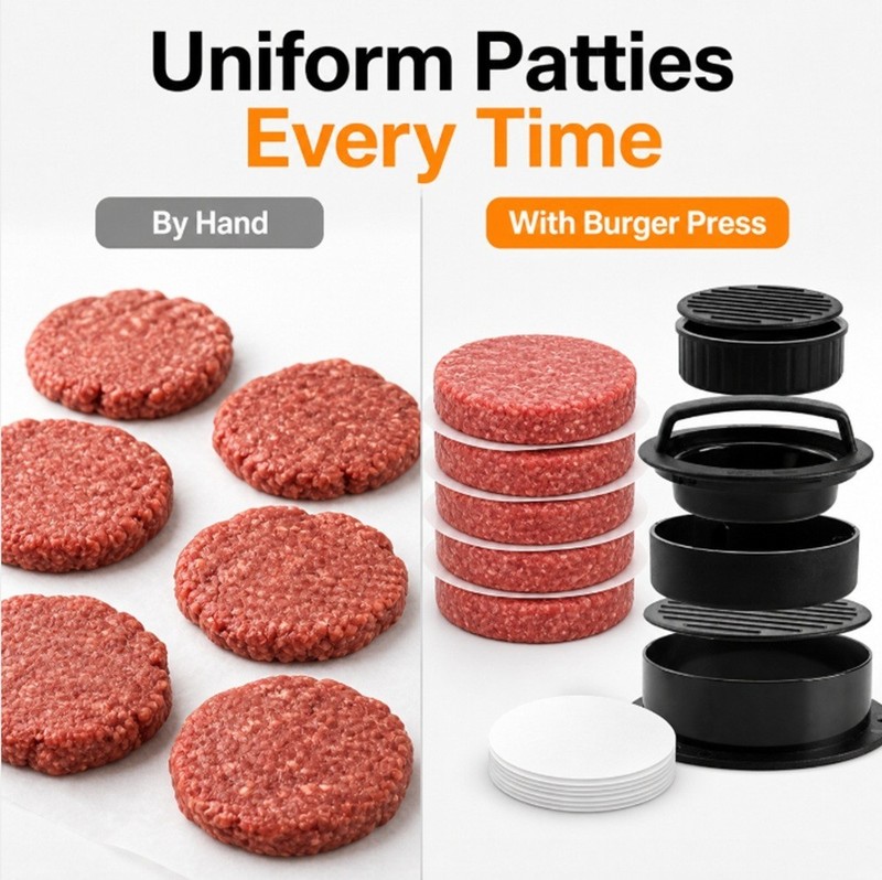 3-in-1 Burger Press Hamburger Patty Maker-Stuffed Burger Press- 100 Burger Paper gallery