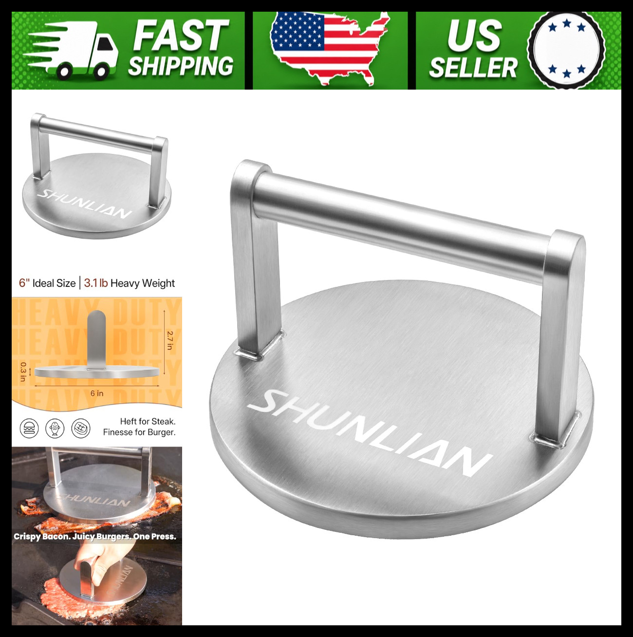 6 Inch Heavy Duty Stainless Steel Burger Press for Griddle, BBQ & Kitchen gallery