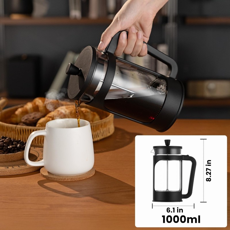 French press, borosilicate glass French press coffee maker, 3 layer stainless... gallery
