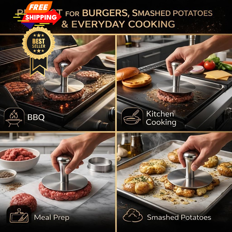 Wonderful Cuisine Premium Stainless Steel Smash Burger Press, gallery