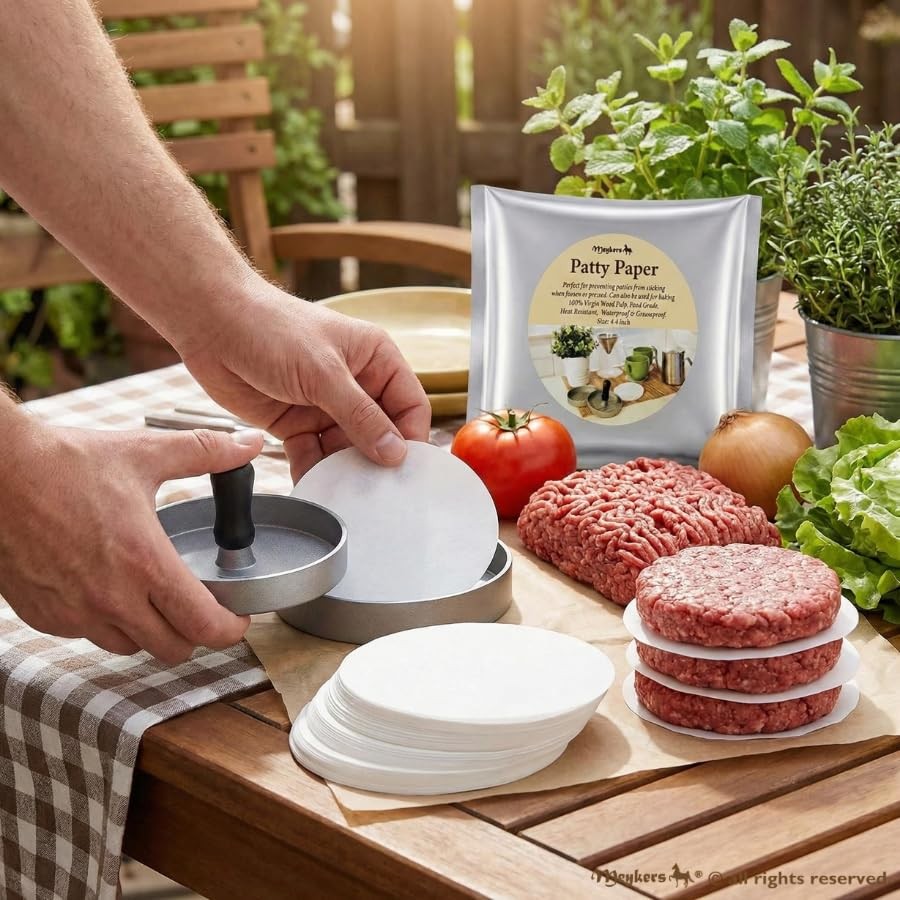 Meykers Patty Paper Sheets for 4/4.5 Inch Burger Press | 500 pcs Round | Hamburg gallery
