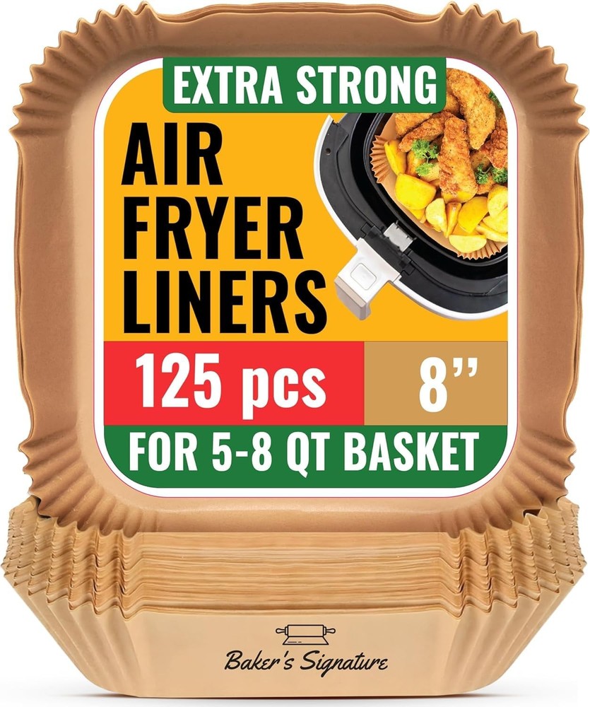 Air Fryer Paper Liners, 125Pcs 8" Square, Unbleached Natural Brown