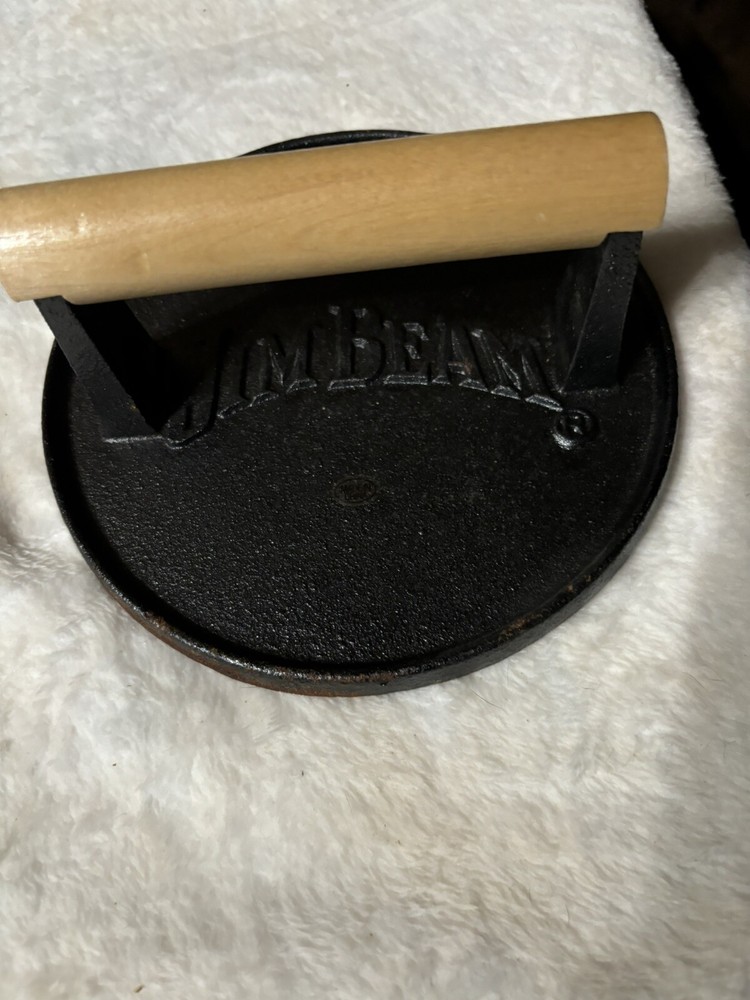 Jim Beam Cast Iron 7" Burger Press Heavy Duty Design Seasoned Non Stick JB0158