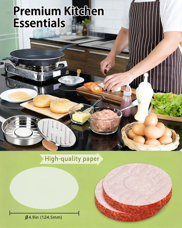 Burger Press, 5”Stainless Steel Hamburger Press Patty Maker, Non-Stick Hamburger gallery